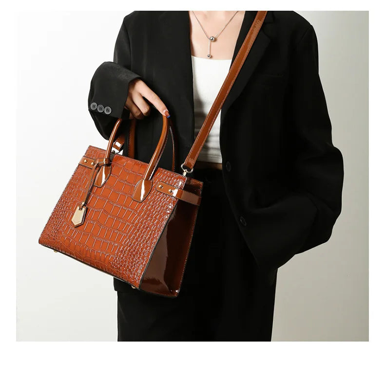 Retro Ladies Three-piece Set Mother-daughter Crossbody Bag Crocodile Pattern Texture Single-shoulder Hand-held Diagonal Bag