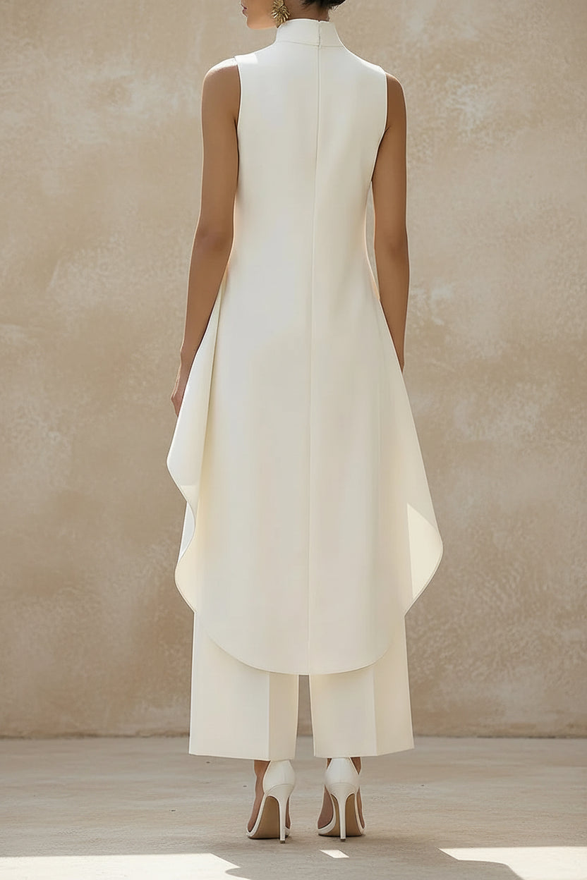 Sleeveless High Neck Asymmetrical Layered Wide Leg Jumpsuit for Women Elegant Formal Evening Wear