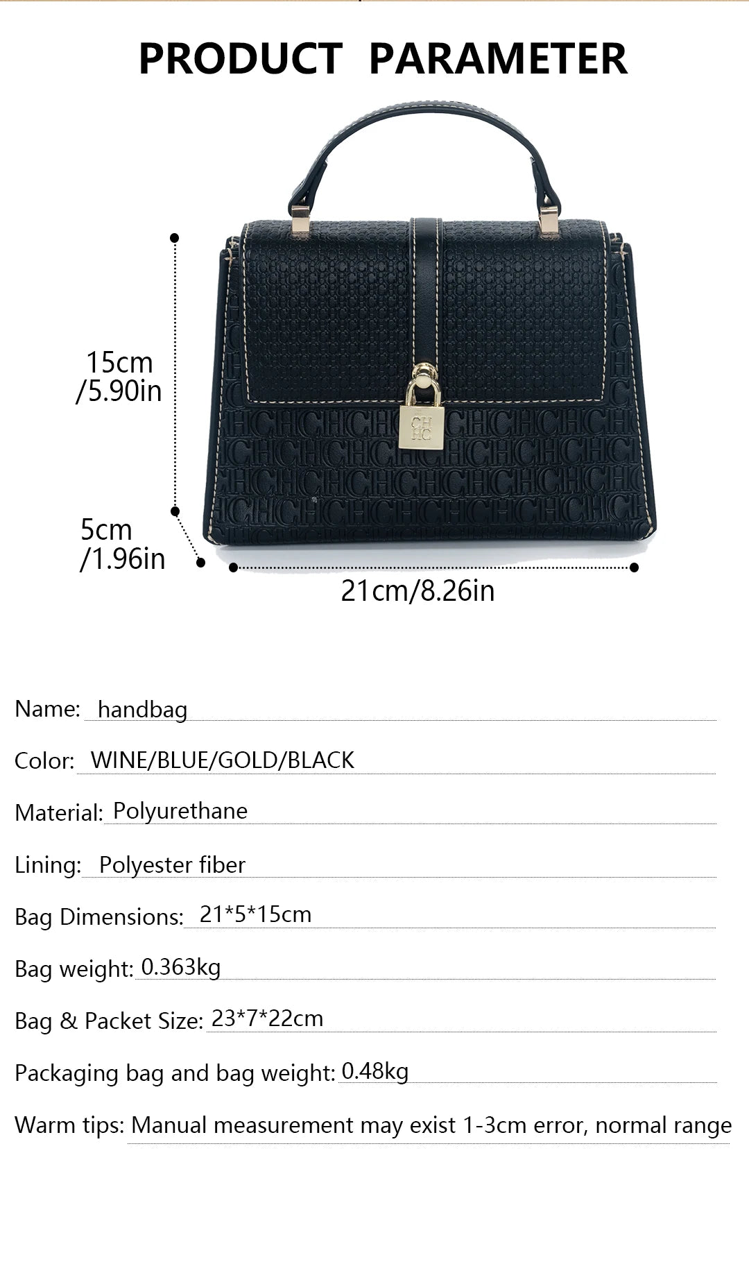 CHCH Luxury Brand Women's Tote Bag Delicate Compact Monogram Print Lock Design Versatile Simple Solid Color Women's Shoulder Bag