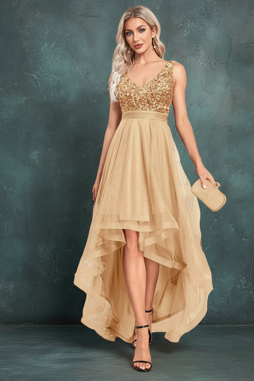 Elegant Women Sleeveless Sequins V-Back Floor Length Formal Evening Dresses Luxury V-neck Wedding Party Cocktail Gowns