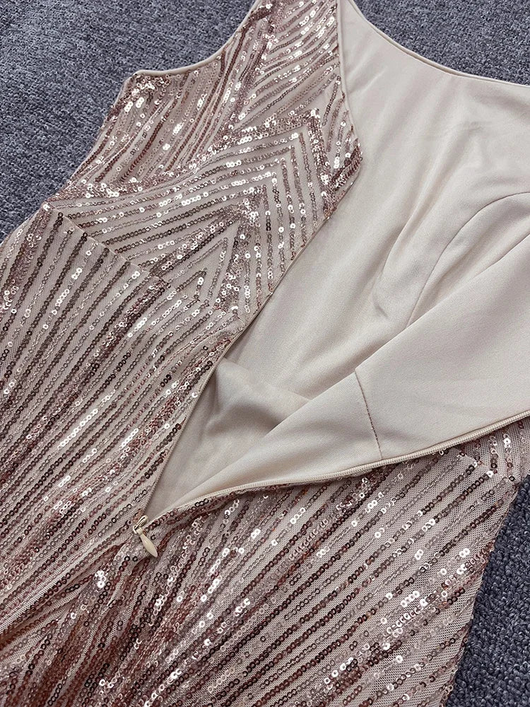 Round Neck Gorgeous Rose Gold Formal Party Dress