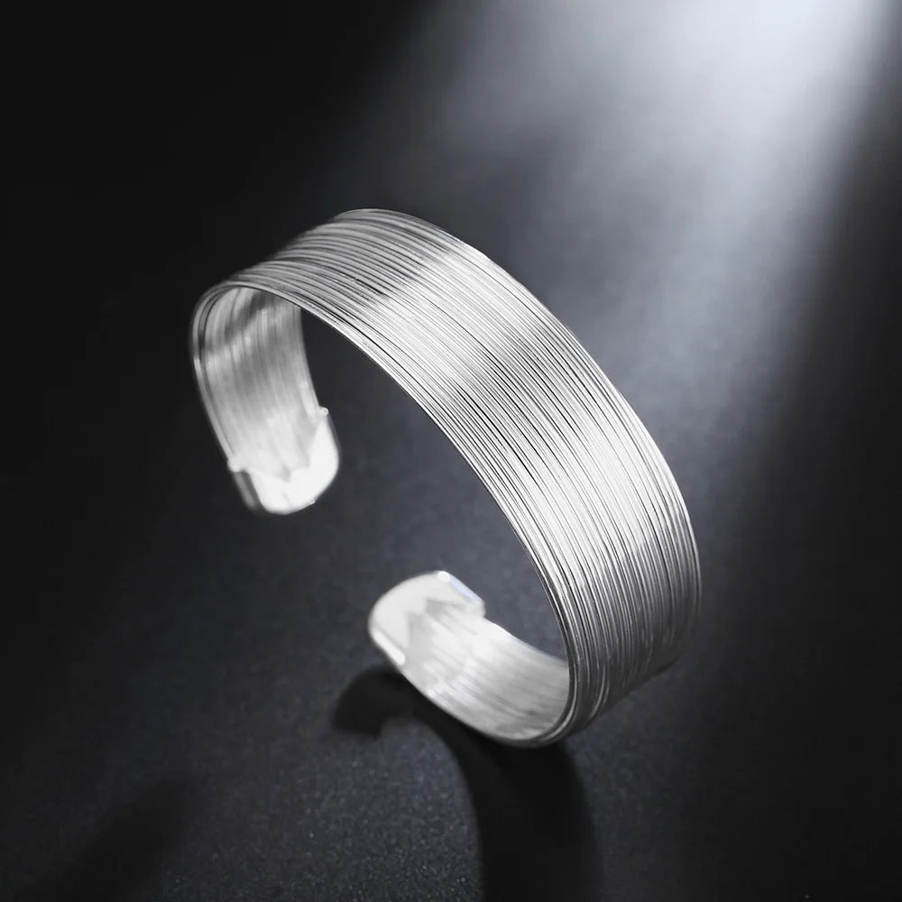 Fashion Women Favorite 925 Sterling Silver Open Bangle Bracelet Jewelry Retro Chain cuff for  Lady Gift