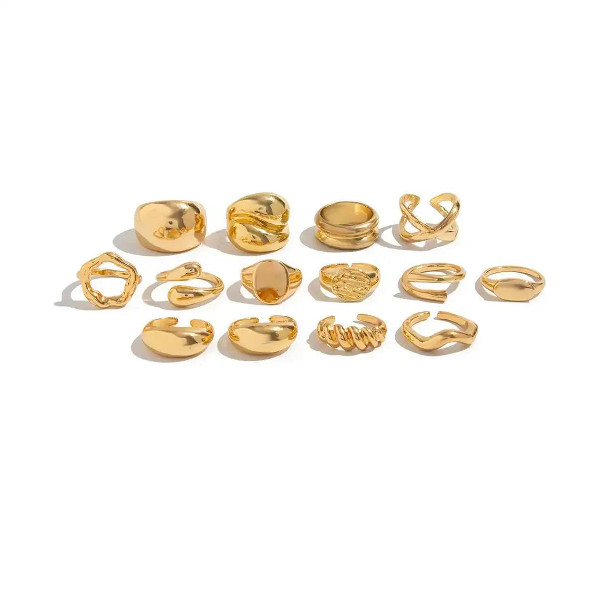 Salircon 14Pcs/Set Unique Creative Smooth Water Drop Rings for Women 2025 Punk Geometric Adjustable Finger Ring Couple Jewelry