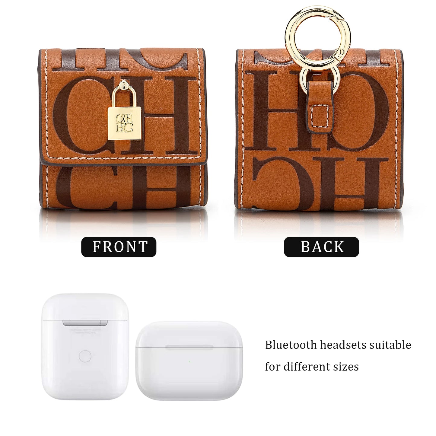CH Bluetooth Headset Case Lock Design Premium Embossed Pattern With Key Ring Fits Various Earbud Sizes Fashion Compact Accessory