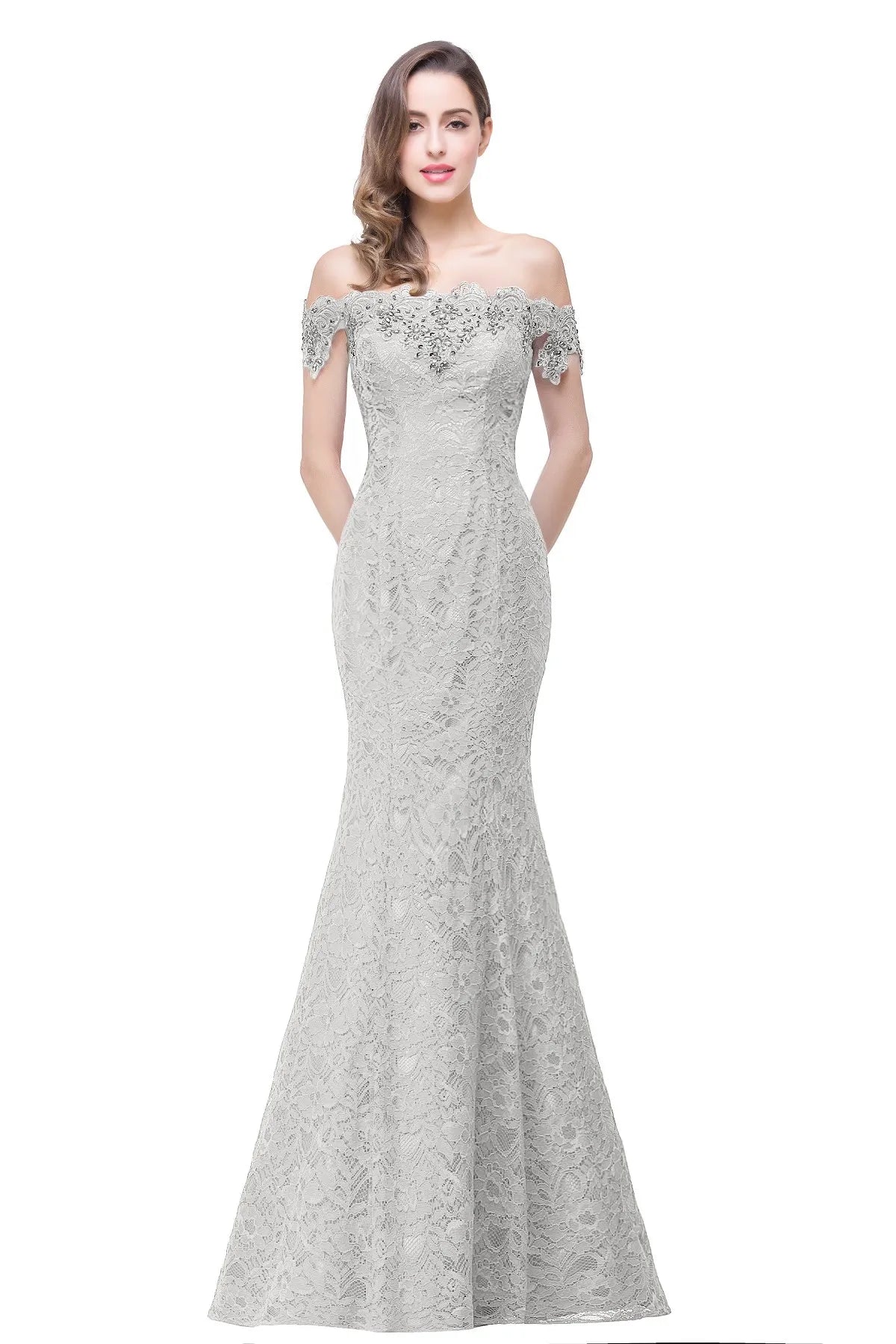 Lace Mermaid Long Bridesmaid Dresses Off The Shoulder Beading Elegant Burgundy Blue Ivory Wedding Formal Party Prom Gown Vestido
