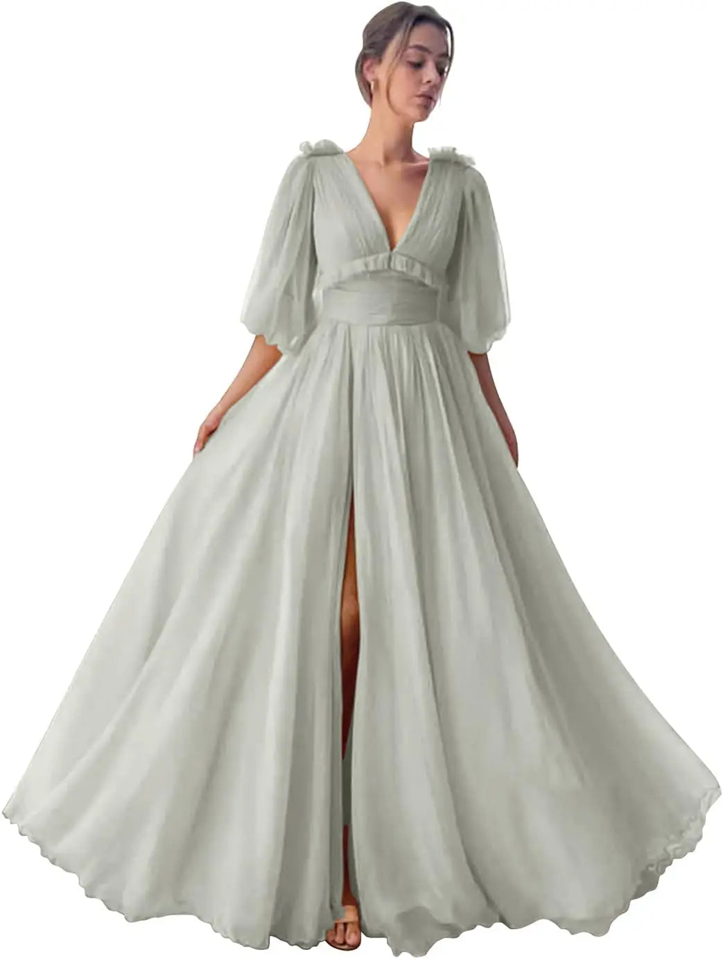 Long Slit Ball Gowns Formal Dresses for Women Evening Party Gown Formal Dress Women Elegant Puffy Sleeve Tulle Prom Dresses 2026