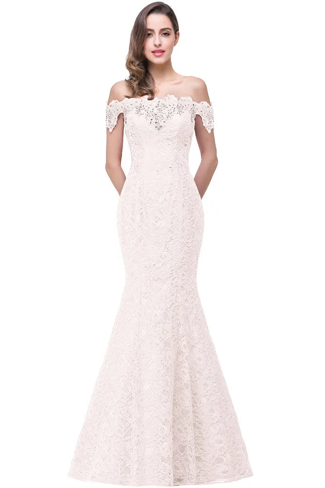 Lace Mermaid Long Bridesmaid Dresses Off The Shoulder Beading Elegant Burgundy Blue Ivory Wedding Formal Party Prom Gown Vestido