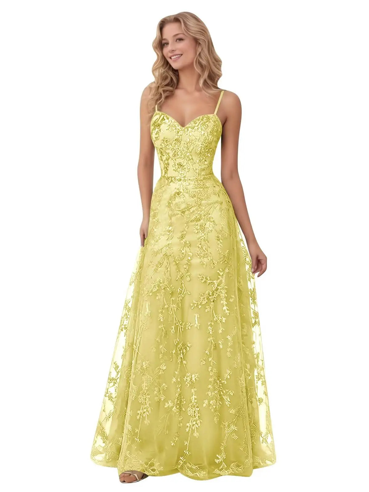 Tulle Formal Dress Laces Spaghetti Strap Sparkly Prom Dress for Women Long Evening Party Gown Formal Dress Women Elegant