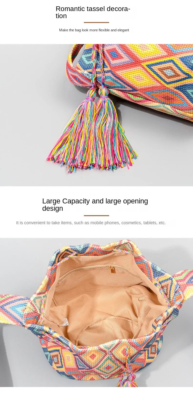 Boho style embroidered bucket bag