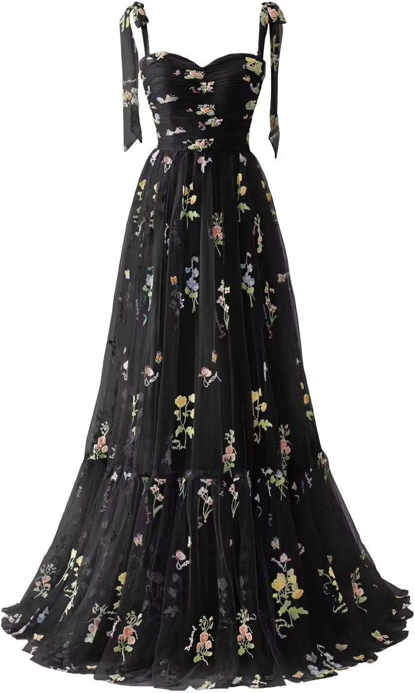 Tulle Prom Dresses for Women Flower Embroidery A-Line Formal Evening Party Gowns Formal Dress Women Elegant Evening Dress