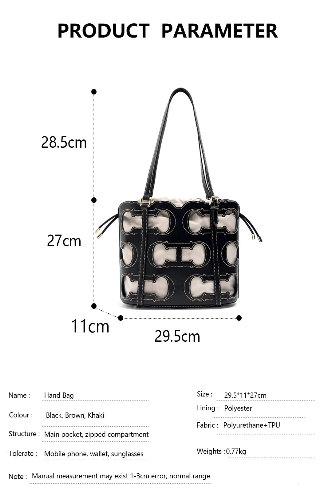 CH Women's Shoulder Bag High-end Brand Fashionable Hollow Design Women's Handbag Large Capacity Simple Solid Color
