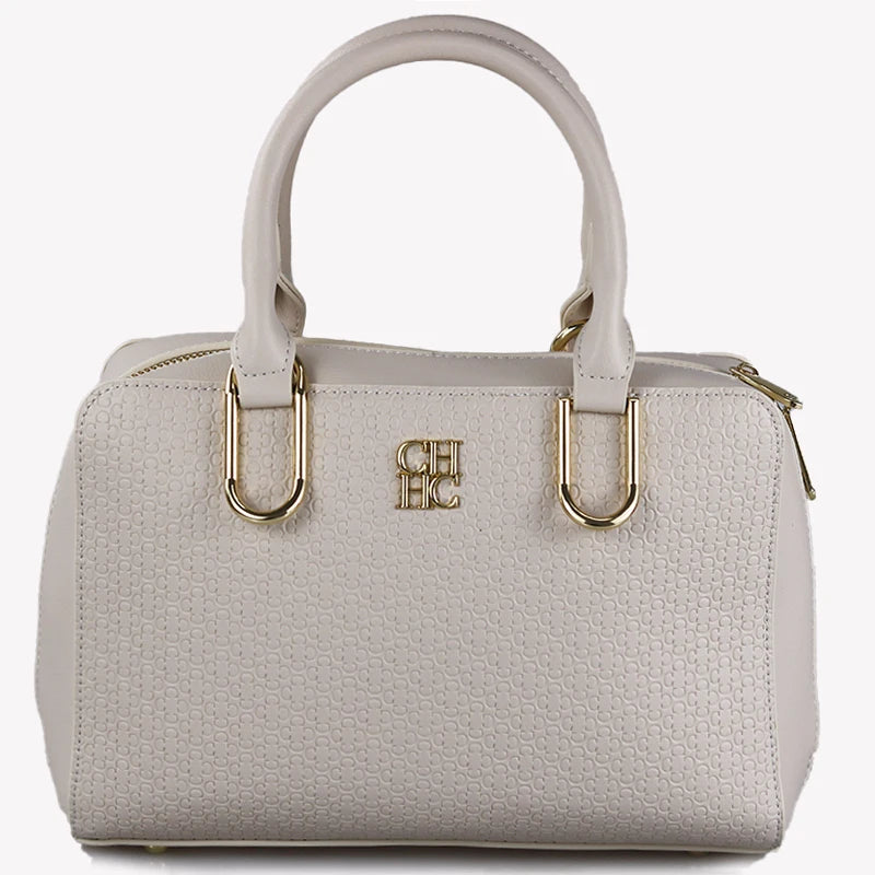 CH Luxury Boston Bag Women Woven Texture PU Leather Top Handle Handbag Metal Hardware Zipper Shoulder Bag for Daily Commute