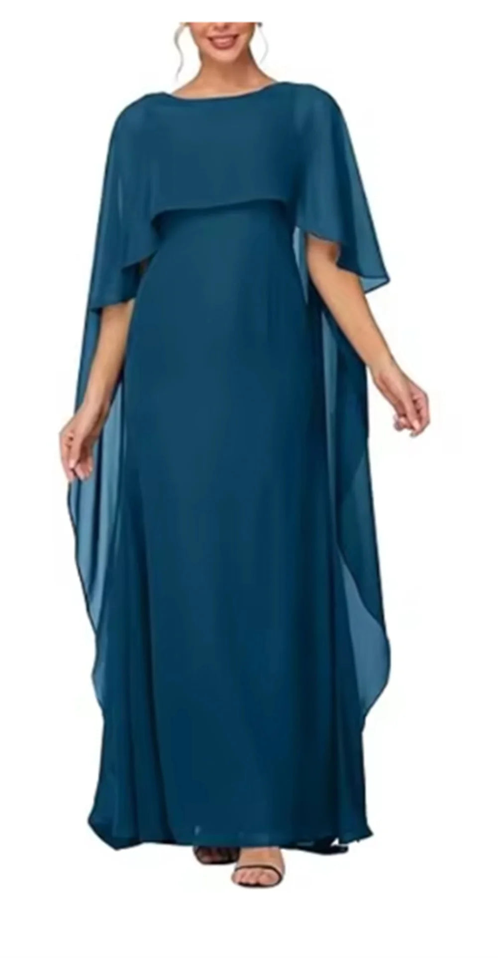 Women's Formal Dress Short Sleeves Scoop Neck Evening Dress Floor Length Chiffon Mother Of The Bride Dresses With Cap