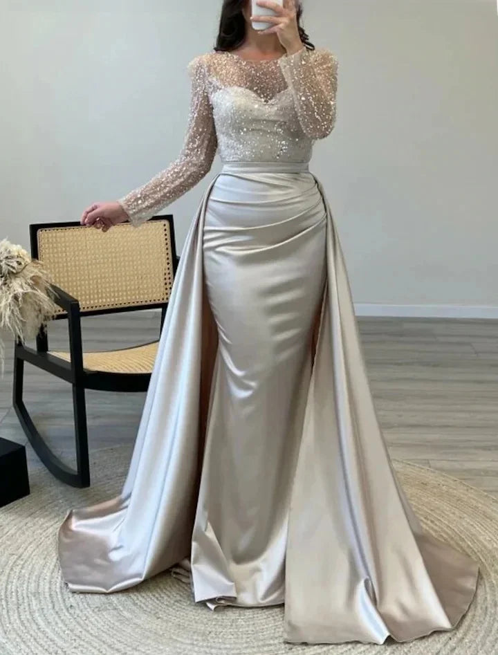 Shiny Sequin Evening Dress Long Sleeve Women's Style Queen Atmosphere Hostess Annual Ball Ceremony Chic Lady Fashionable Mommy O