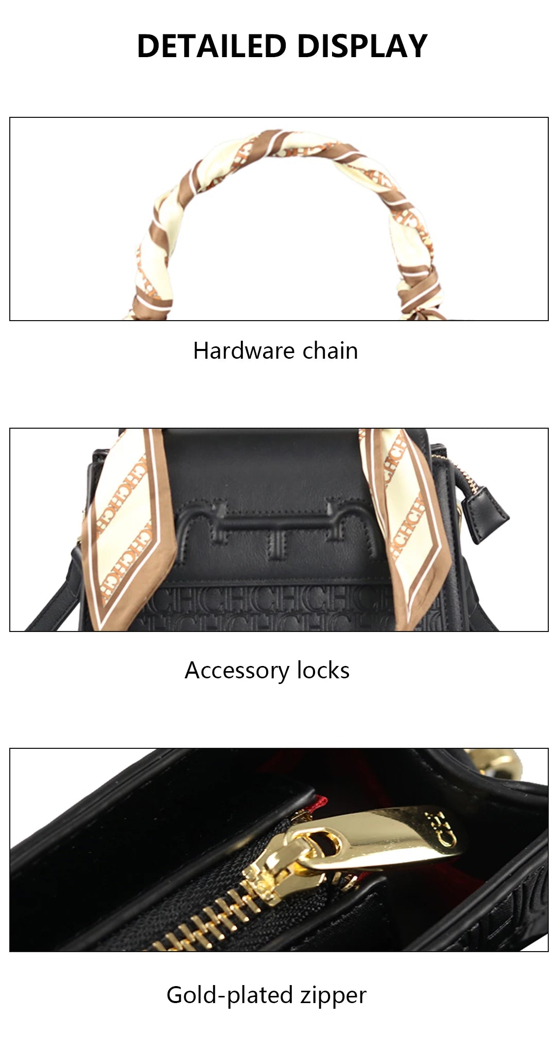 CH Women's Monogram Embossed Crossbody Bag with Scarf Handle & Horsebit Detail Fashion Shoulder Bag for Daily/Party