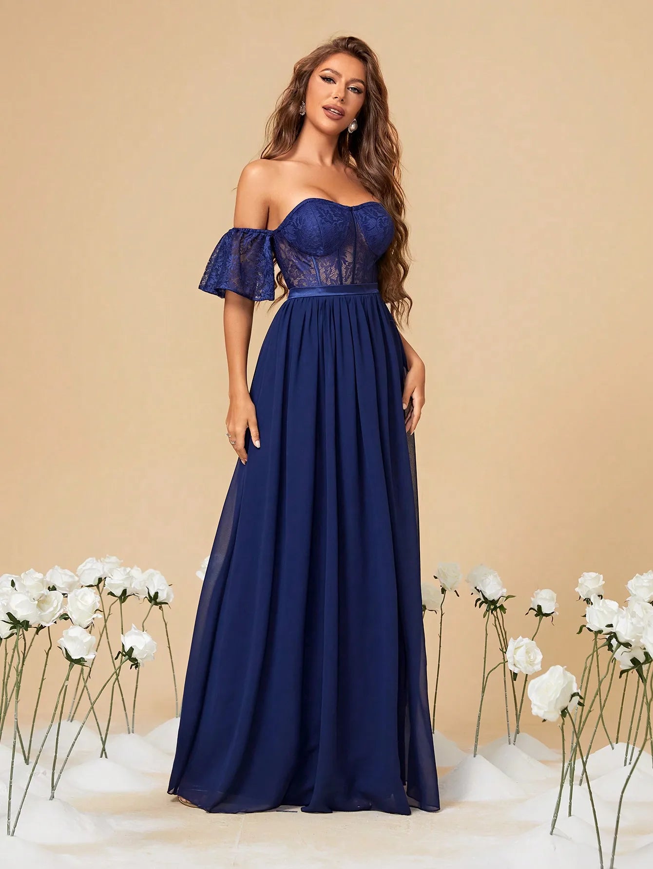 Lace Cutout Chiffon Prom Dress
