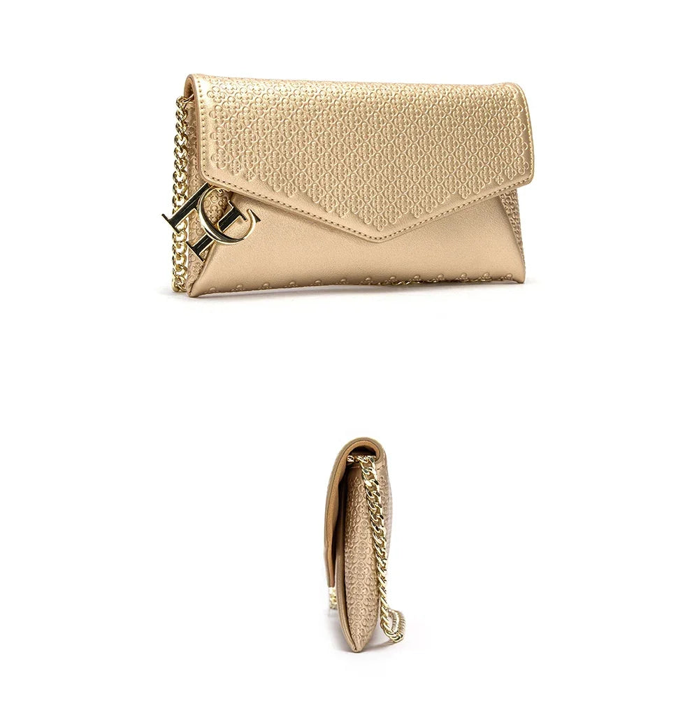 CH Women's Crossbody Bag Stylish Textured Leather Clutch Gold Chain Logo Detail Evening Party Purse Must Have Hot Sale