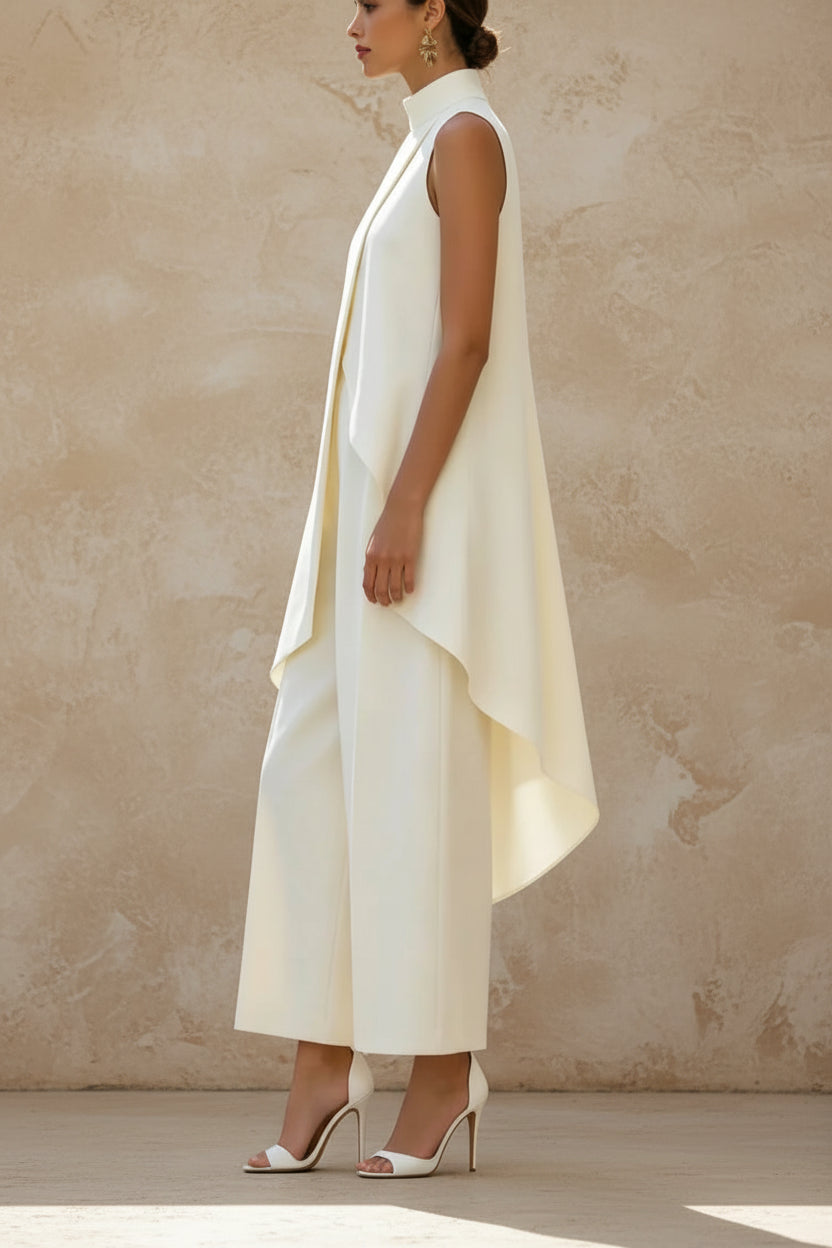 Sleeveless High Neck Asymmetrical Layered Wide Leg Jumpsuit for Women Elegant Formal Evening Wear