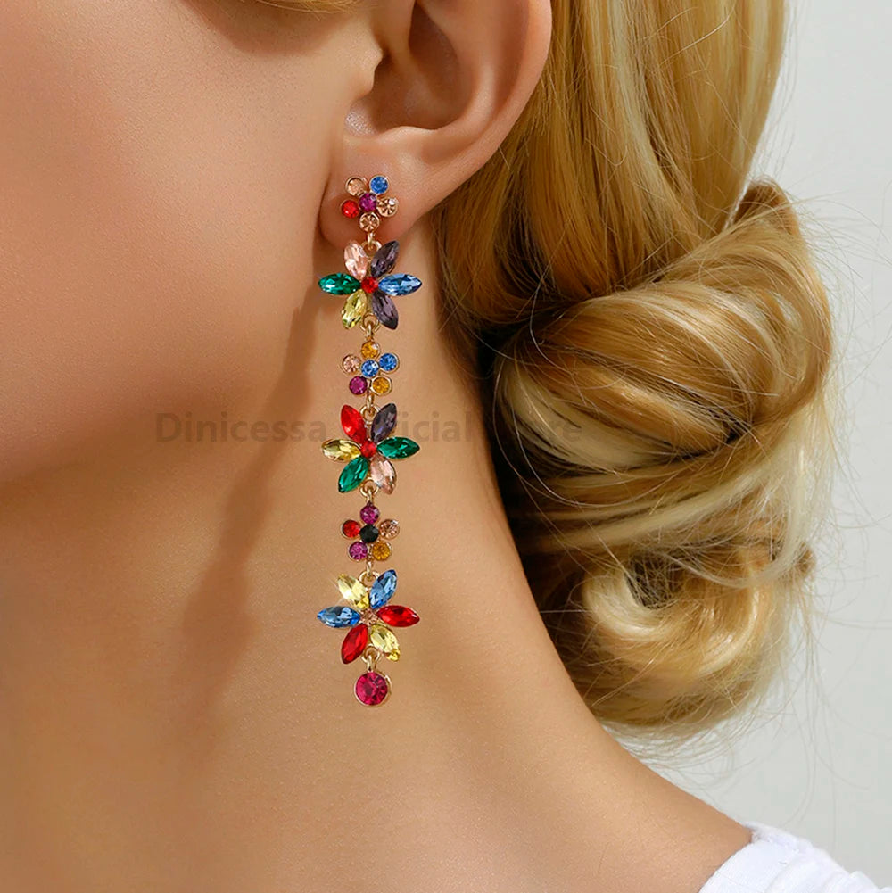 Romantic Shiny Glass Flower Dangle Drop Earrings