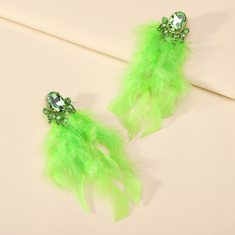 Feather Tassel Charm Elegant Long Dangle Drop Earrings