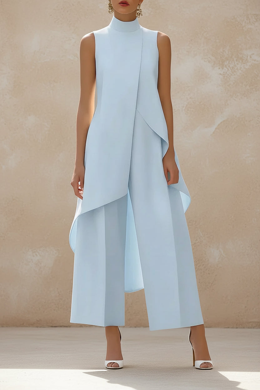 Sleeveless High Neck Asymmetrical Layered Wide Leg Jumpsuit for Women Elegant Formal Evening Wear