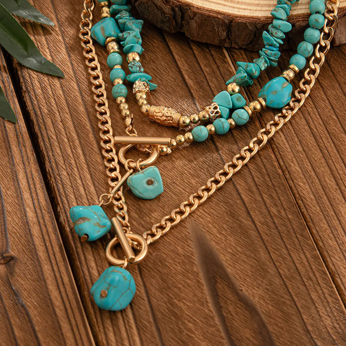 KunJoe 3Pcs Vintage Blue Natural Stone Beads Choker Necklaces for Women Bohemia Geometry Pendant Necklace Trendy Neck Jewelry