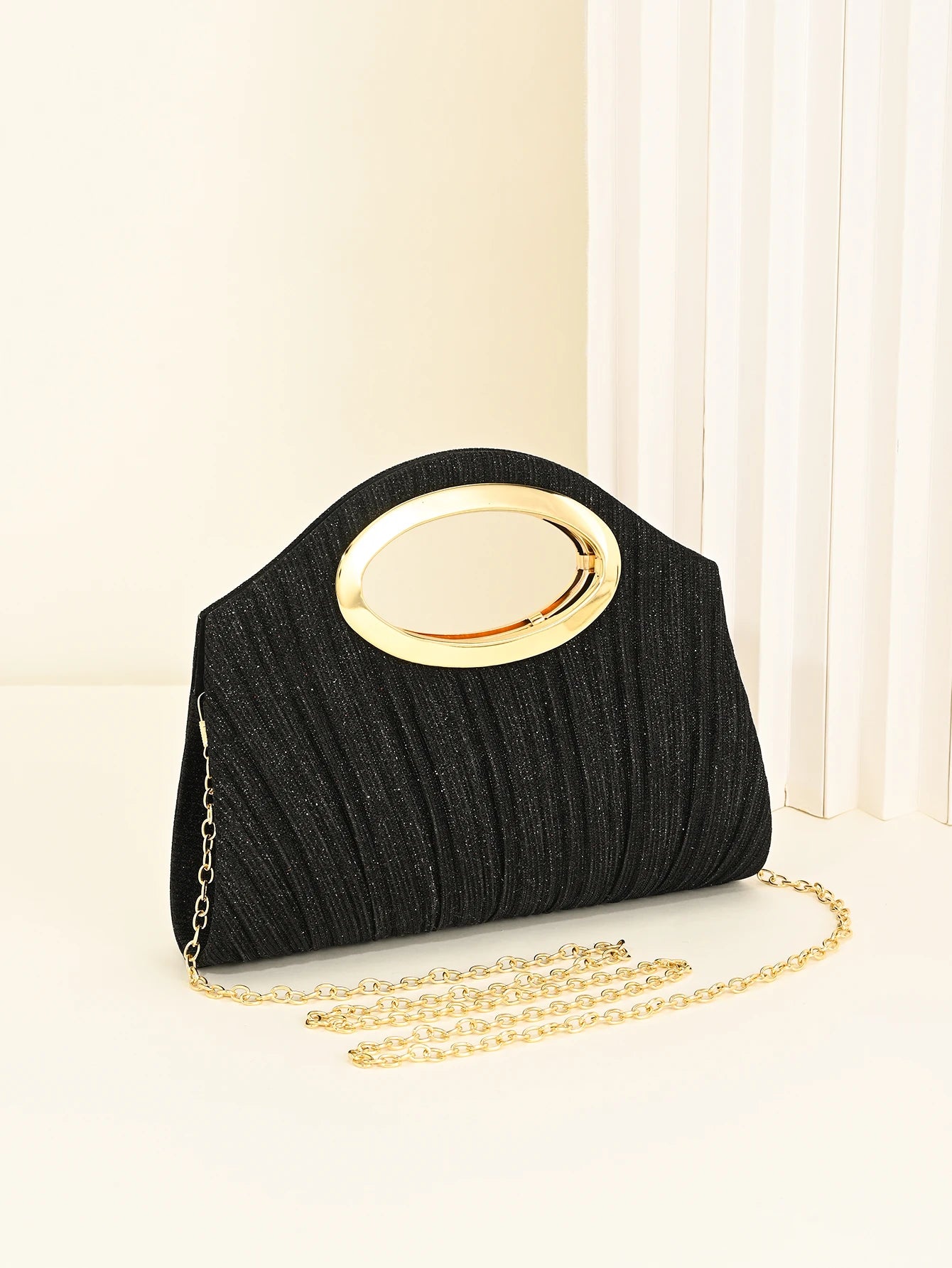 Glittered Evening Bag with Pleats, Women's Single Shoulder Crossbody Chain Bag, Fashionable and Versatile