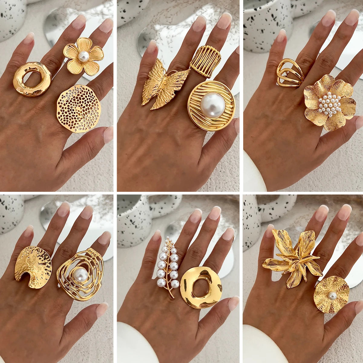 Salircon Vintage Exquisite Big Flower Butterfly Ring for Women Irregular Geometric Metal Finger Ring Female Jewelry Gift