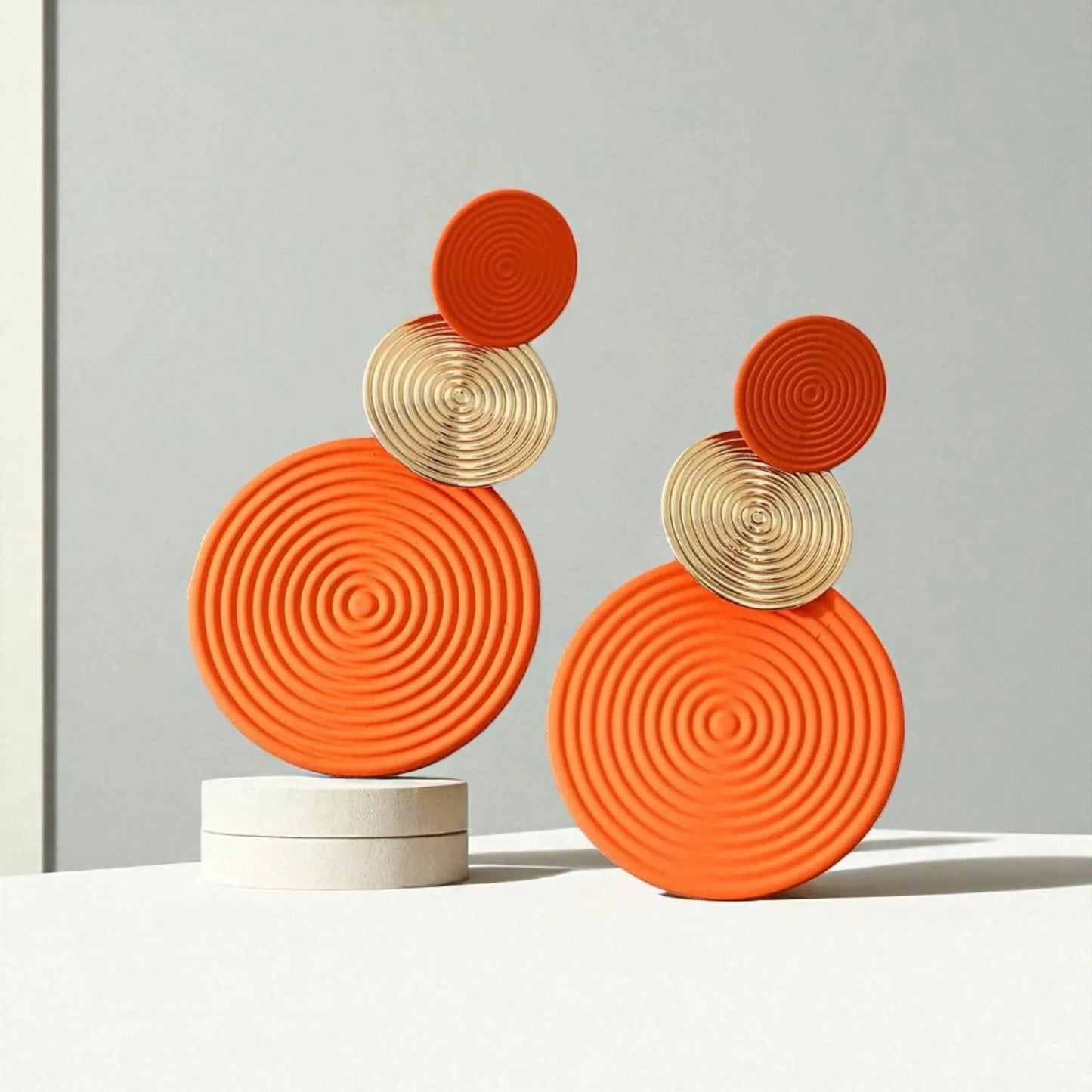 Trendy Stylish Dangle Earrings Trio Circle Design Daily Outfits Party Accessories Fashionable Stuff RED Orange Big Earrings