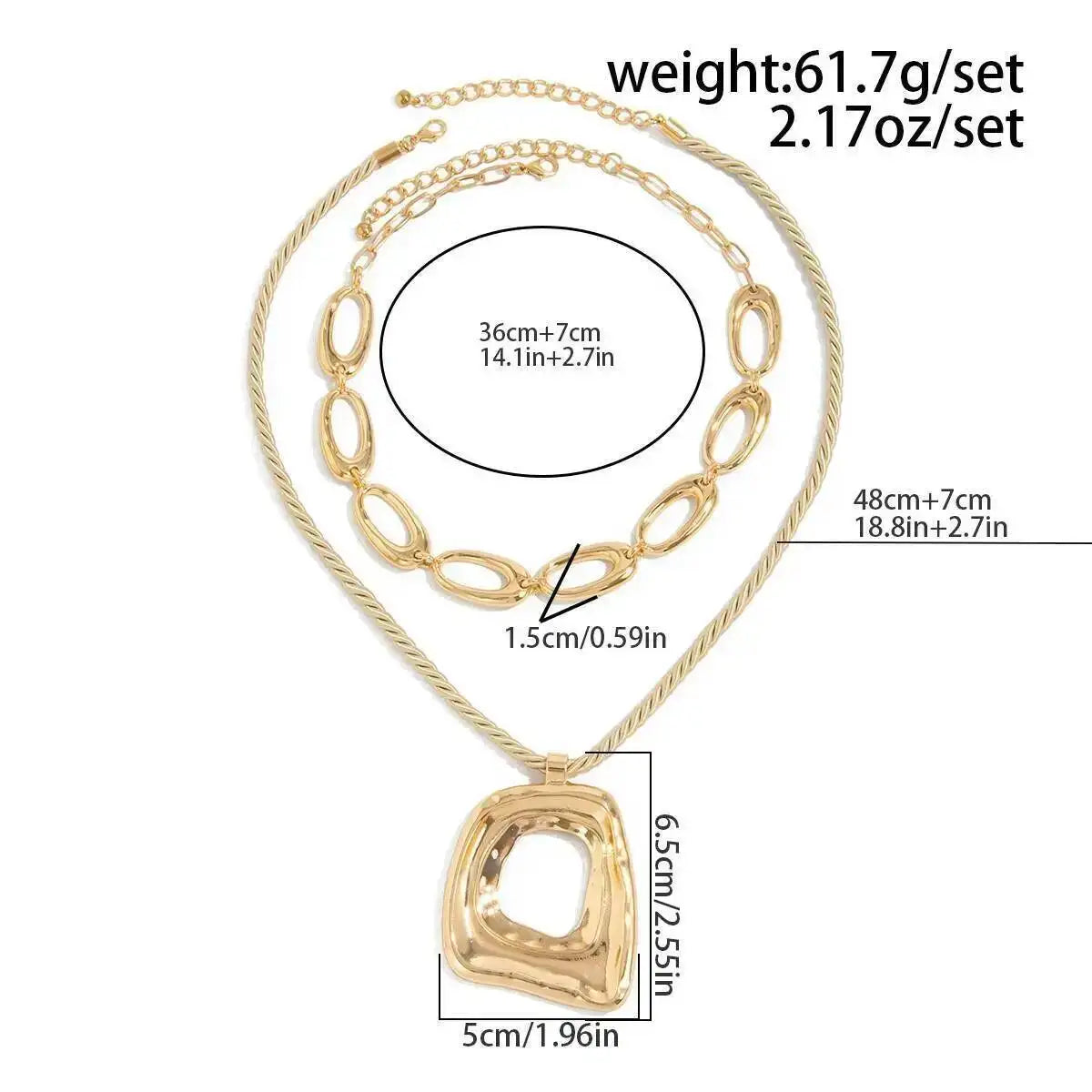 KunJoe New Trendy Hollow Out Square Geometric Pendant Necklace Set for Women Adjustable Rope Chain Choker Necklace Party Jewelry