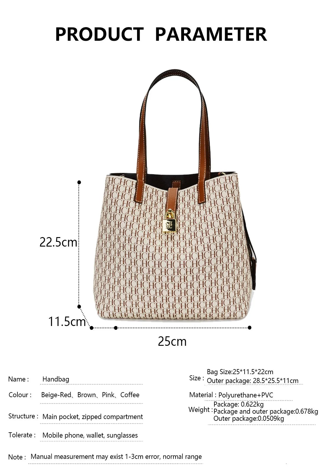 CH Women's Shoulder Bag Simple Large Capacity Letters Print Design Small Metal Accessories Daily Commuter Tote Bag Pure Color