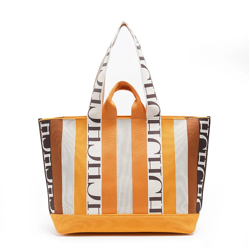 CH Classic Ladies Crossbody Bag Large Capacity Commuter Style Ladies Tote Bag Simple Stripe Design Ladies Shoulder Bag Letters