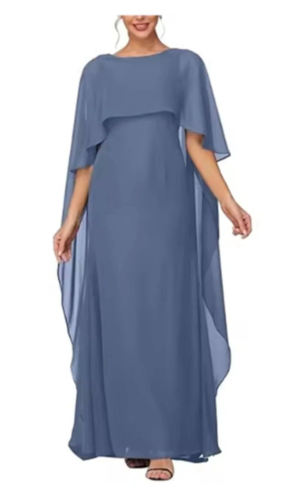 Women's Formal Dress Short Sleeves Scoop Neck Evening Dress Floor Length Chiffon Mother Of The Bride Dresses With Cap