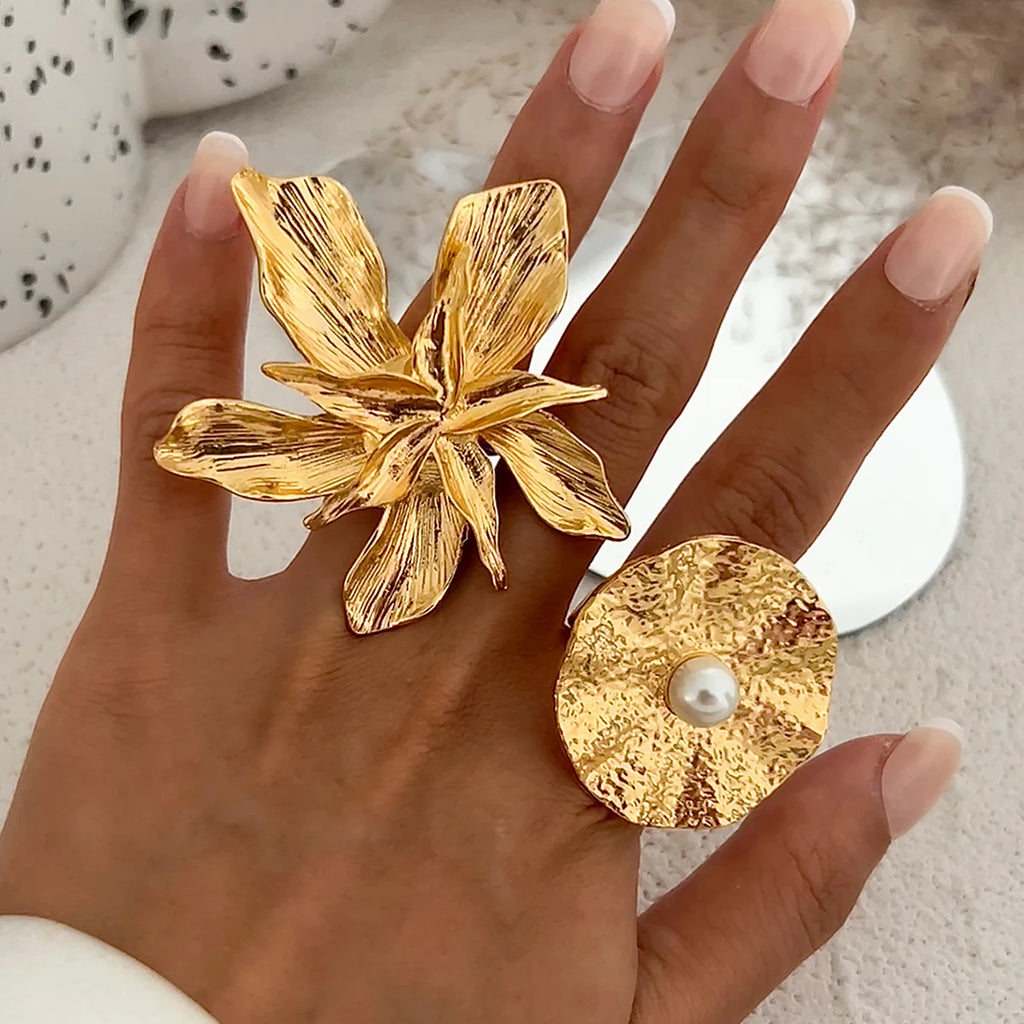Salircon Exaggerated Vintage Big Starfish Moon Flower Ring for Women Trend Personality Metal Punk Party Finger Ring Jewelry