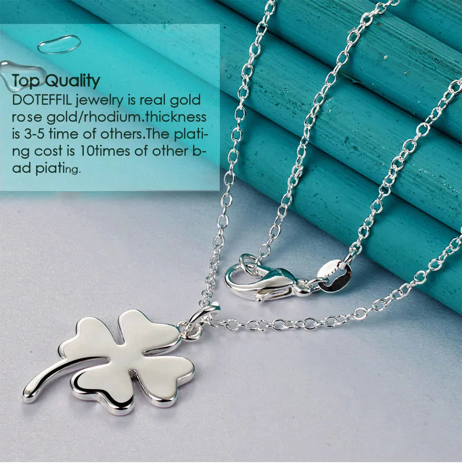 DOTEFFIL 925 Sterling Silver Four-Leaf Clover Pendant Necklace 16-30 Inch Chain For Woman Fashion Wedding Charm Jewelry