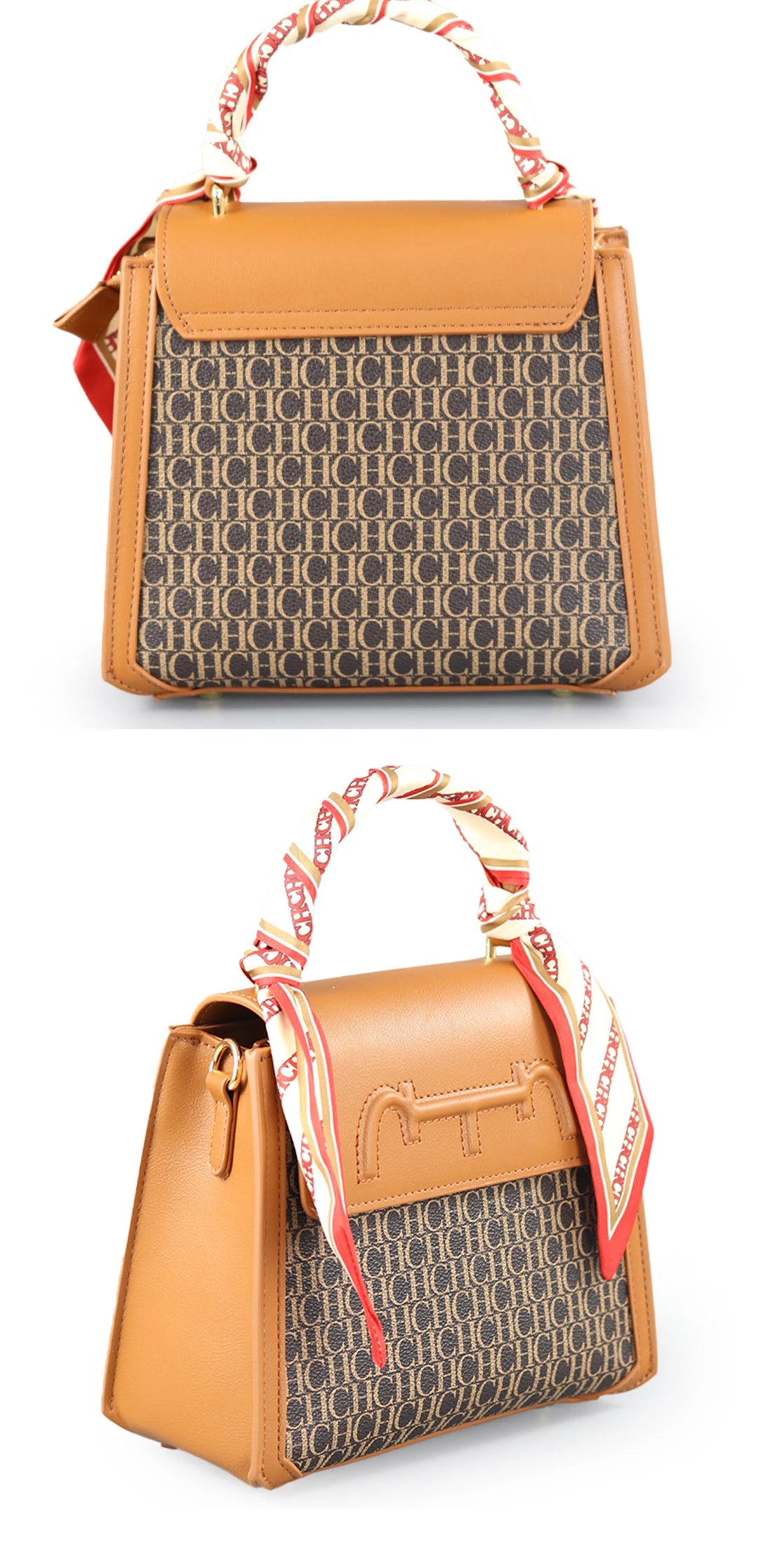 CH Women's Monogram Embossed Crossbody Bag with Scarf Handle & Horsebit Detail Fashion Shoulder Bag for Daily/Party