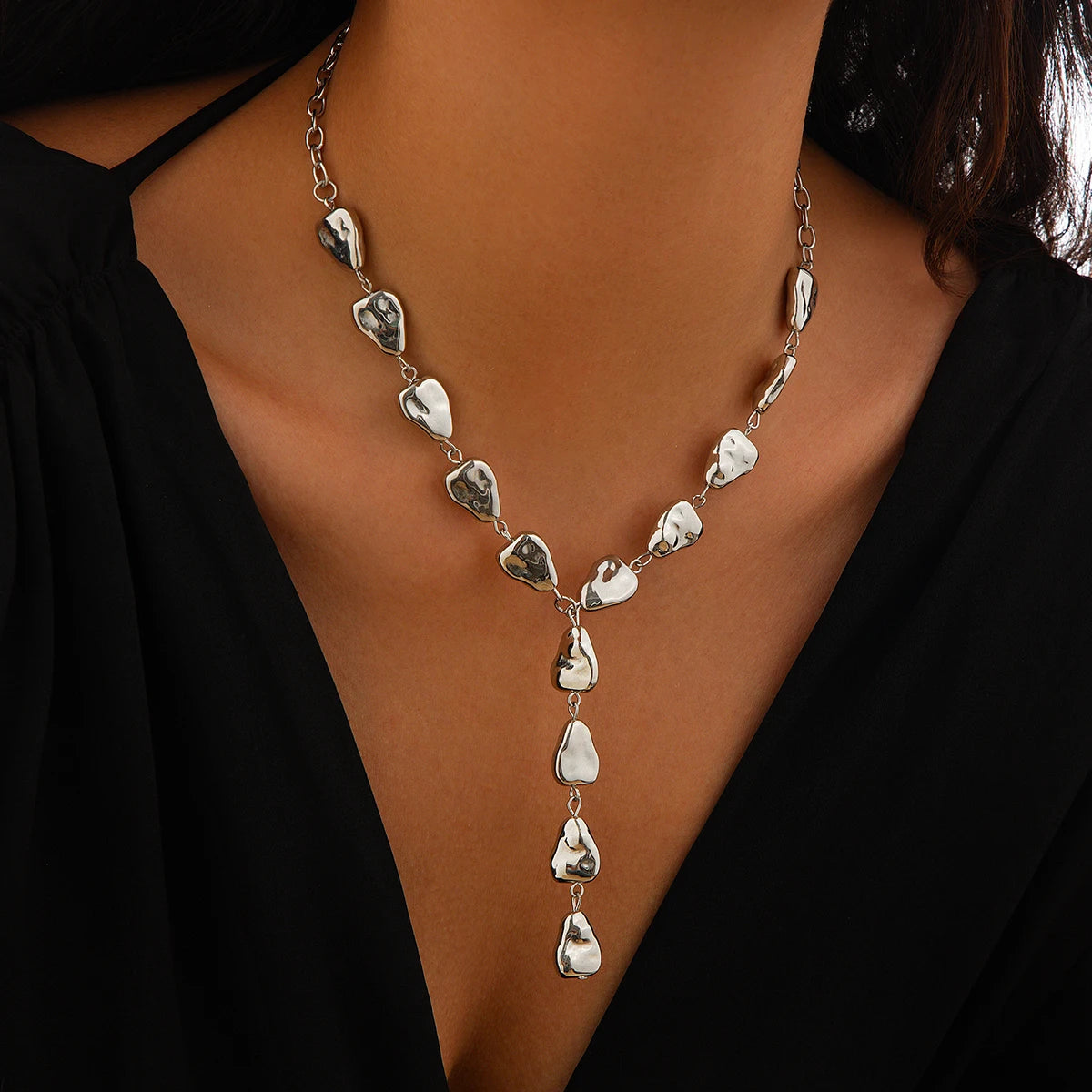 KunJoe Sexy Y-Shaped Long Tassels Necklace for Women Punk Plastics Water Drop Pendent Necklace Lady Neck Jewelry Party Ornament