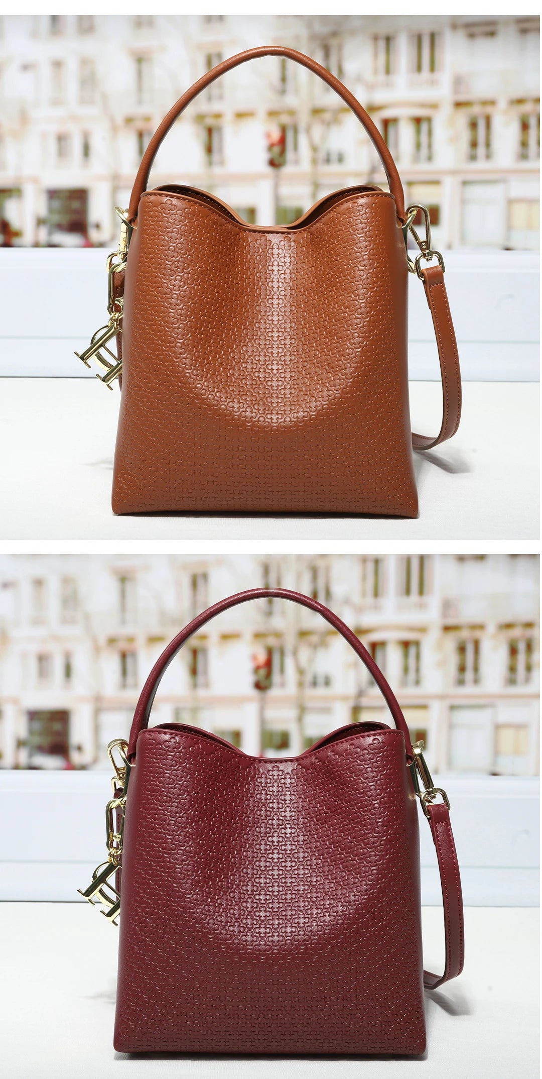 CH Embossed Leather Bucket Bag Large Capacity Handbag with Detachable Shoulder Strap Luxury Tote Bag for Women