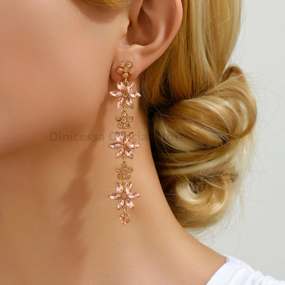 Romantic Shiny Glass Flower Dangle Drop Earrings