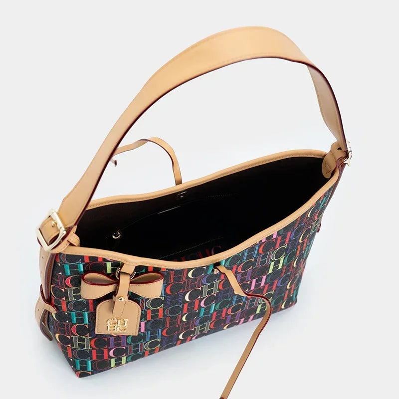 CHCH Bowknot Element Design New Trend Tote Bag Fashion Letter Print Square Luxury Brand 2025 Lace-up Women's Tote Bag