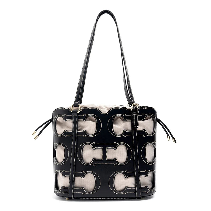 CH Tote Bag Cutout Logo  Large Capacity Drawstring Shoulder Handbag Luxury brand designer Hollow Out Fashion Bucket Bag