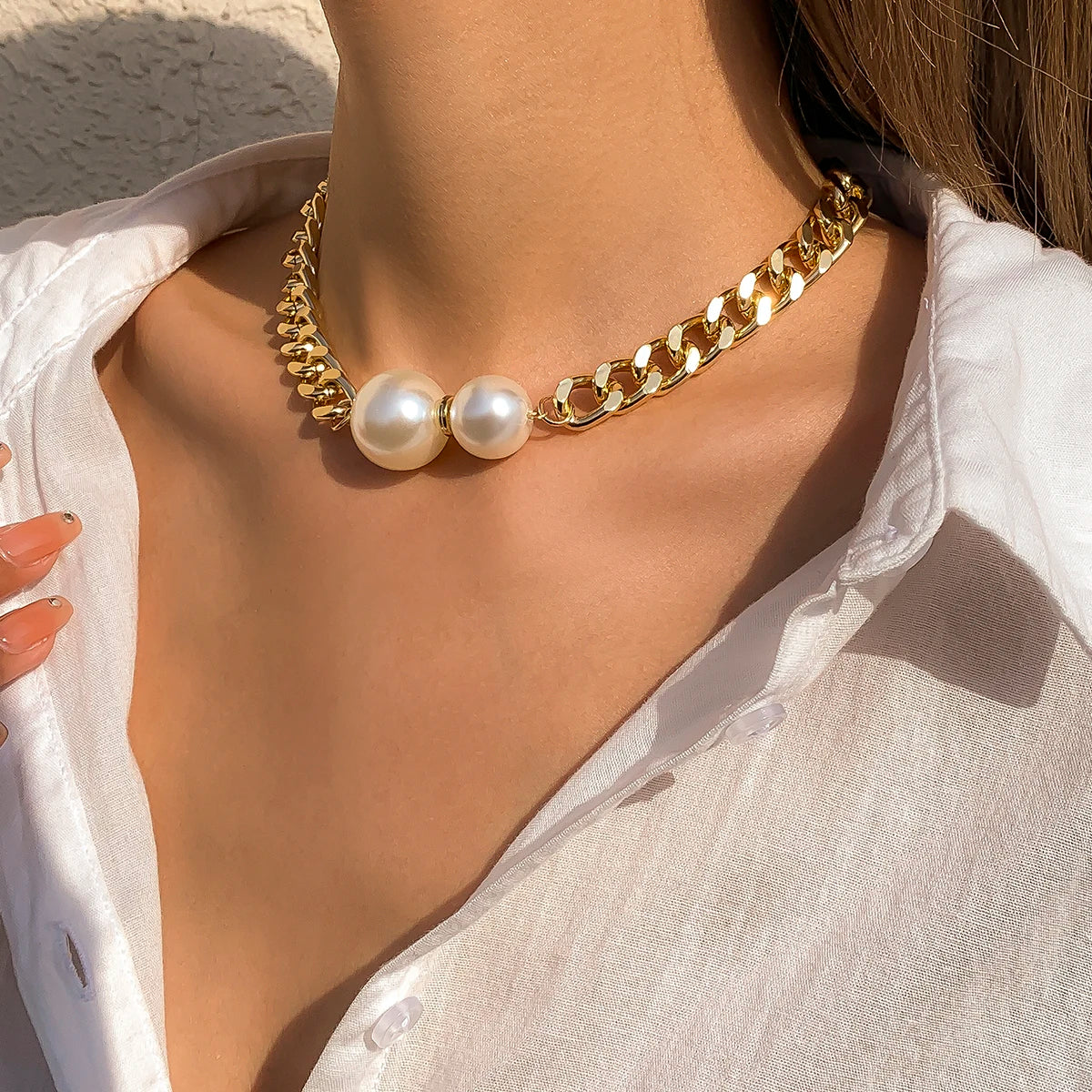 Vintage Punk Cuban Chains Necklaces Women Gothic Imitation-Pearl Pendant Necklace Girl Chokers Fashion Accessories Jewellery