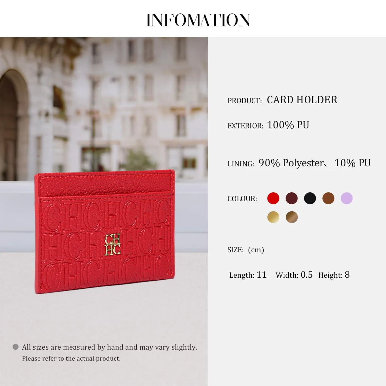 New Fashion CH Embossed Card Holder Slim Minimalist Credit Card Wallet for Women & Men Portable ID Card Case with Multiple Slots