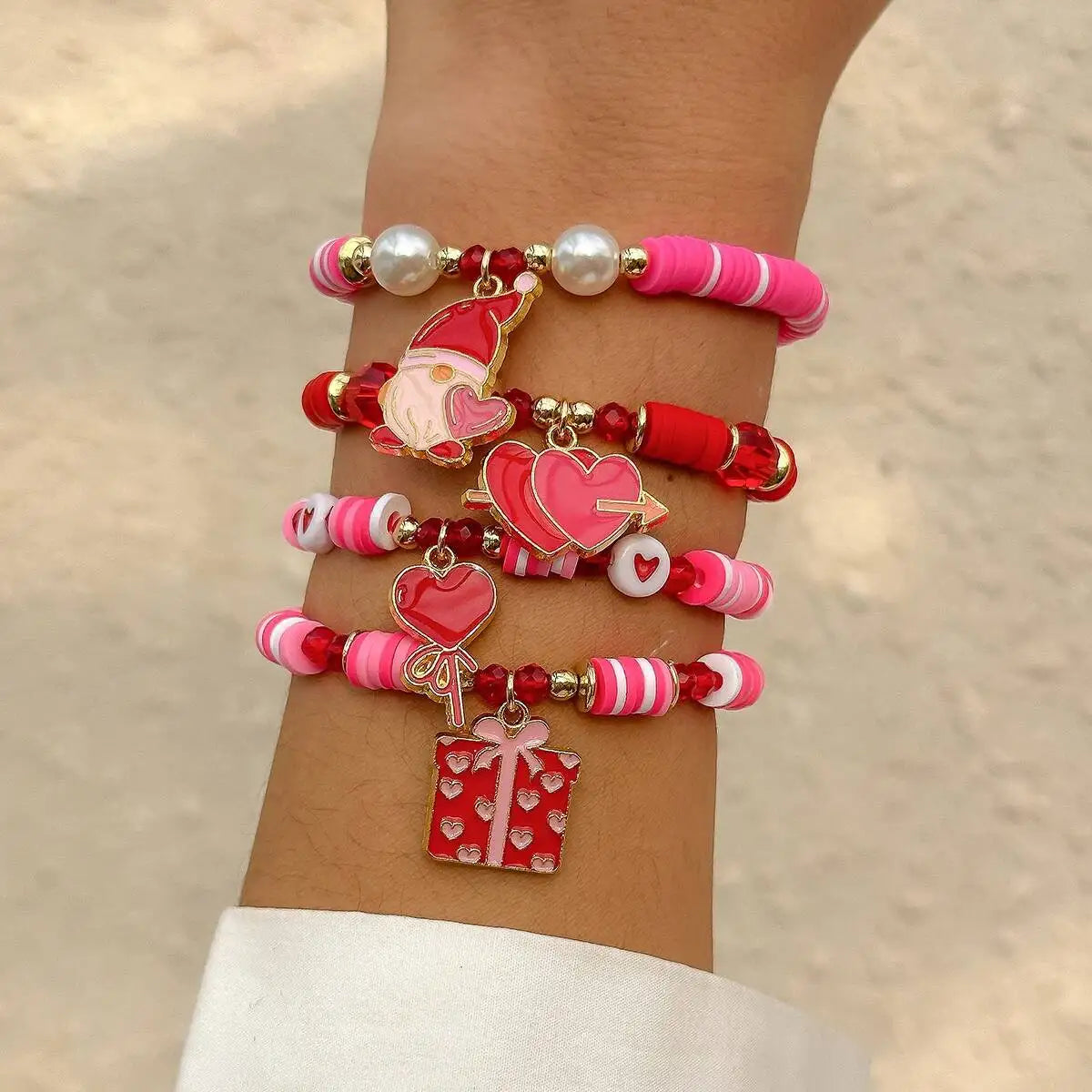 Salircon 4Pcs/Set Bohemia Soft Ceramic Acrylic CCB Beaded Chain Pink Crystal Heart Pendant for Women Christmas Jewelry 2026 New