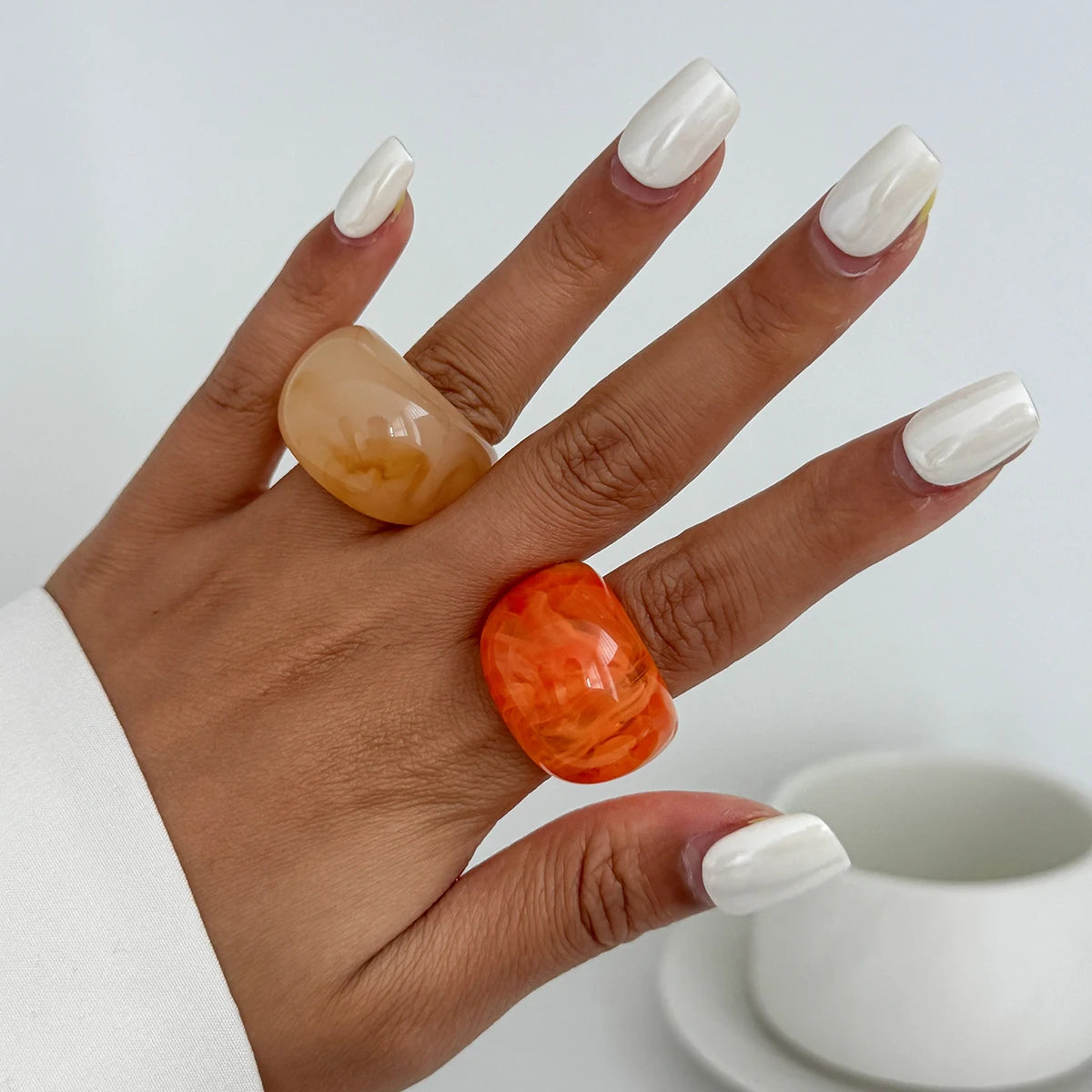 Salircon Y2K Korean Simple Resin Acrylic Rings Women Trendy Round Big Kpop Finger Knuckle Rings Aesthetic Jewelry Female Gifts