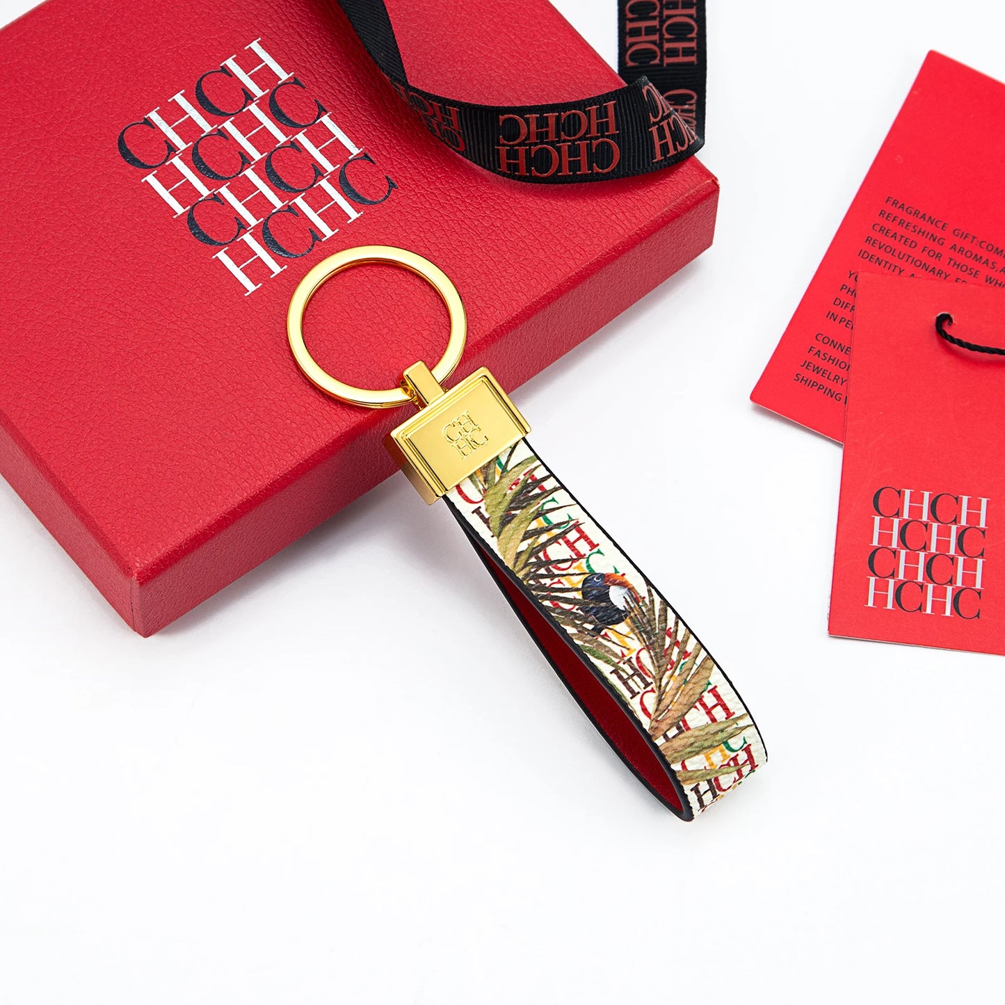 CH Niche High-end Keychain Leather Keychain Unique Printing Design Fashion Keychain Simple and Exquisite Style Gifts