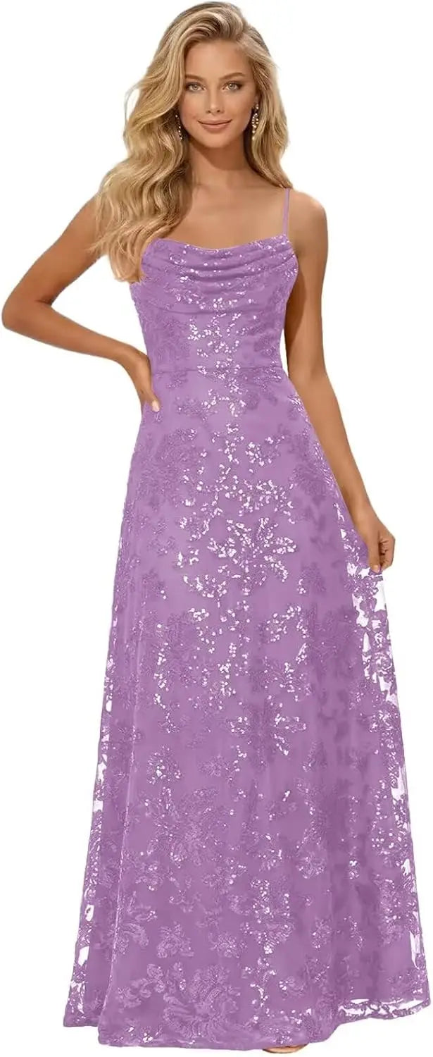 Lace Sequin Long Prom Dresses for Women 2026 Sparkly Pleated A Line Formal Evening Ball Gown Women Elegant Party Dresses