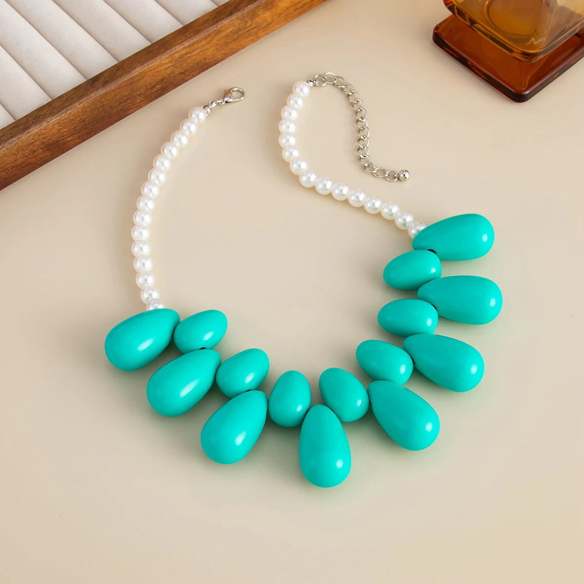 Salircon 5 Style Exaggerated Big Water Drop Resin Pendant Choker Necklace Women Boho Clavicle Chain Statement Mujer Jewelry Gift