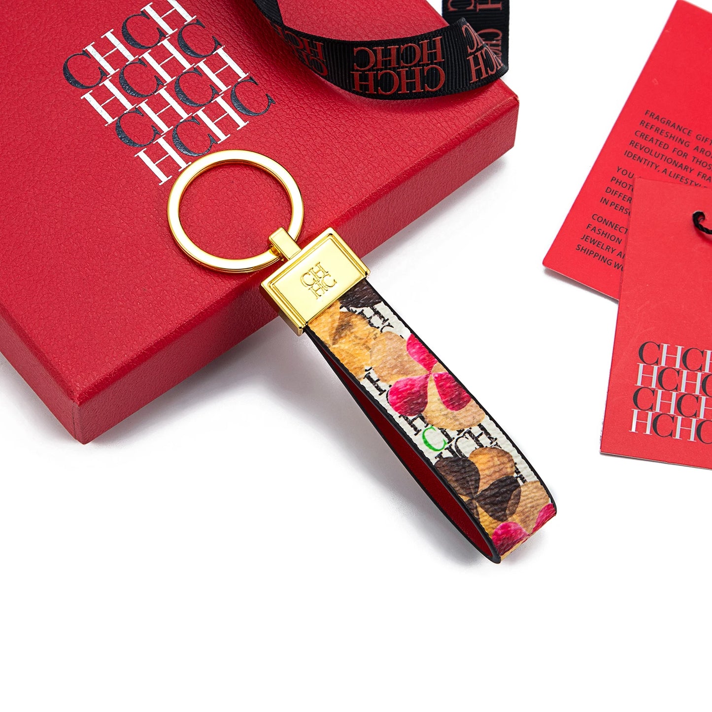 CH Niche High-end Keychain Leather Keychain Unique Printing Design Fashion Keychain Simple and Exquisite Style Gifts
