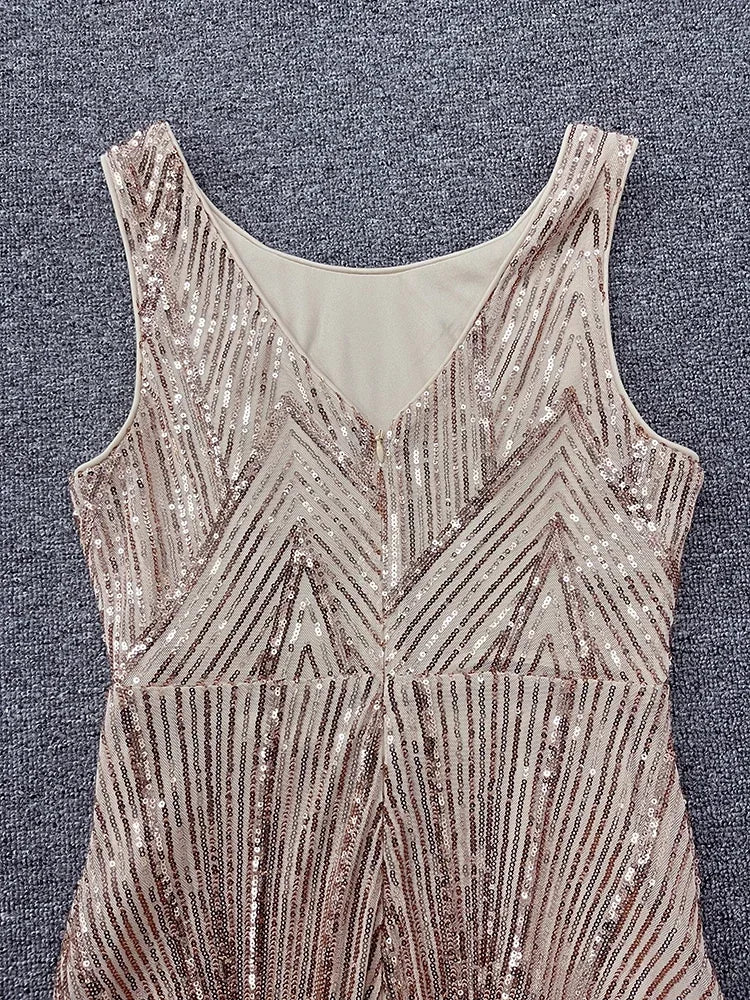 Round Neck Gorgeous Rose Gold Formal Party Dress
